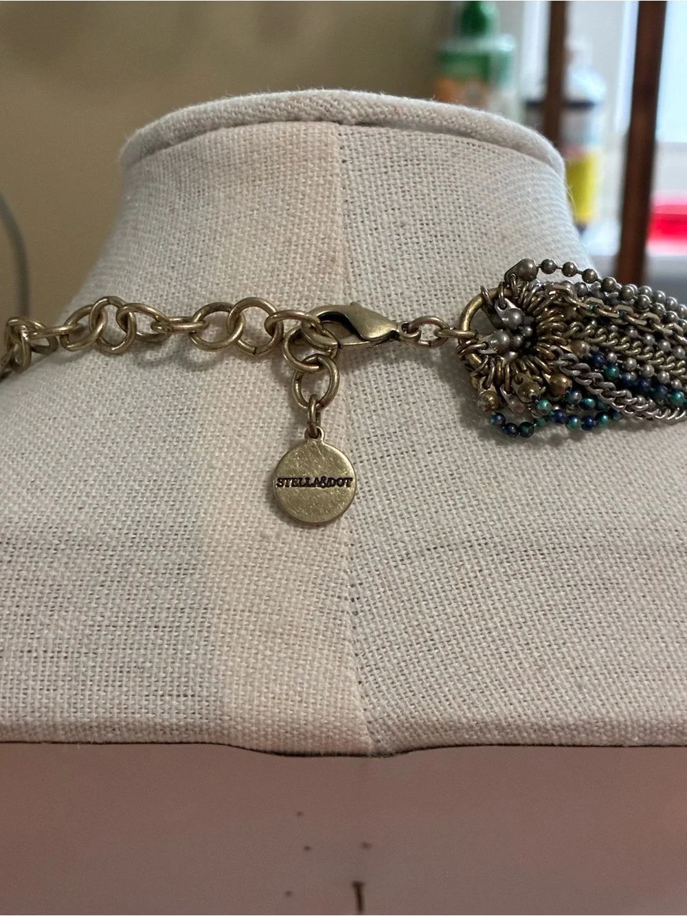 Stella & Dot Layered Beaded and Chain Necklace in Teal, Green and Pink